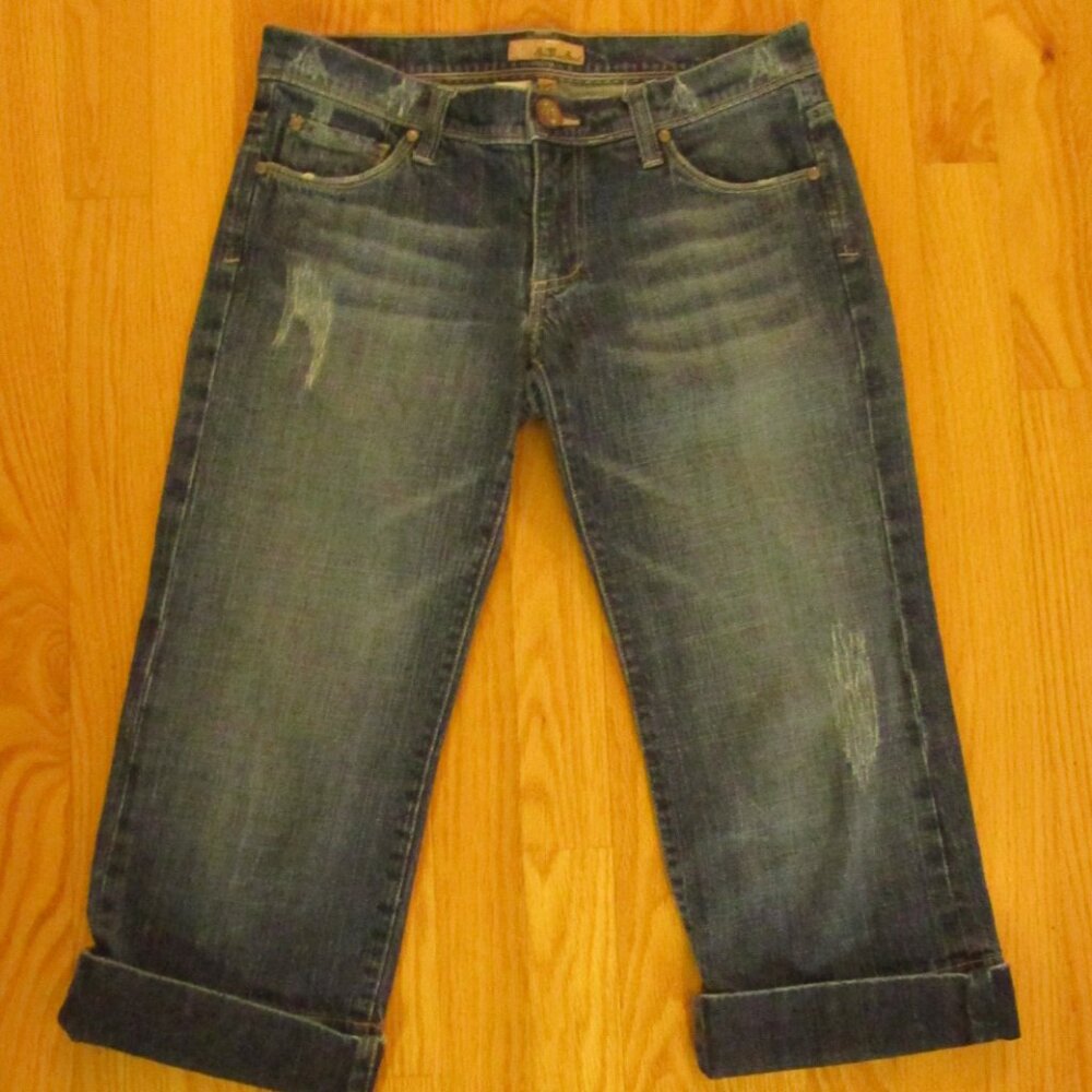 SEE THRU SOUL WOMENS JUNIOR'S 27 - 28 JEANS DARK BLUE DENIM CAPRIS CROPPED DISTR